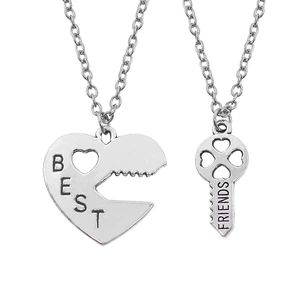 Best Friends Heart Shaped Lock Key Pendant Necklace Jewelry Gift for Friends and Lovers