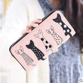 跨境女士钱包长款日韩版卡通可爱五只猫咪拉链手拿包钱夹厂家直销
