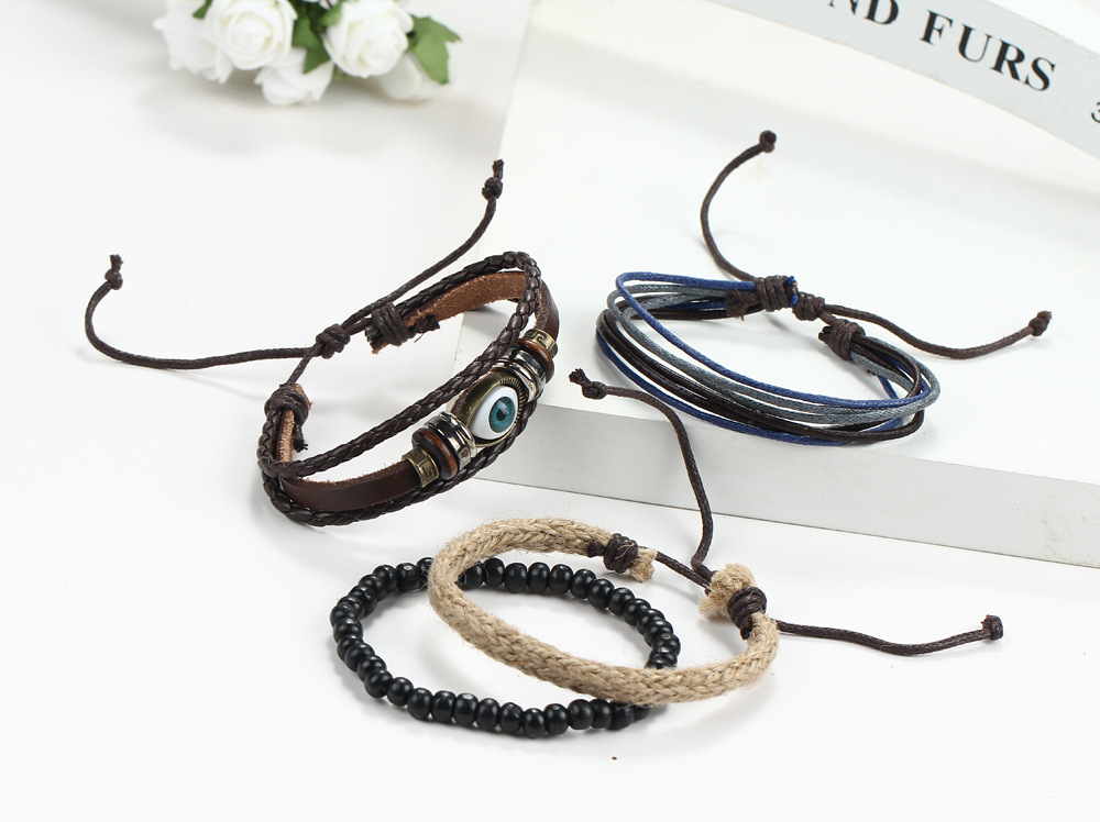 Multi-layer Adjustable Leather Beaded Bracelet For Men Retro Style_voghion.com
