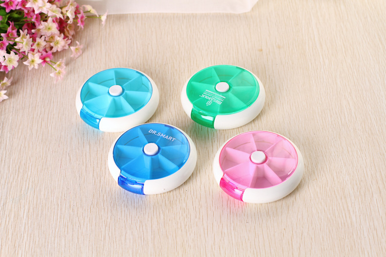 创意七格圆形旋转小分药盒子 一周7天便携保健药收纳盒