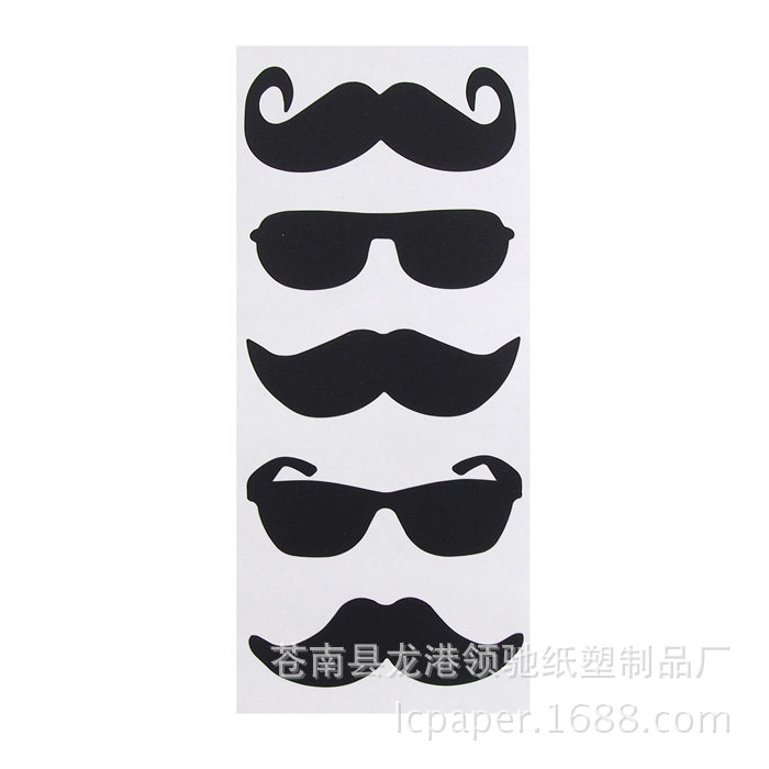 新款胡子眼睛形黑色PVC不干胶可书写可移黑板贴礼物标签封口贴纸