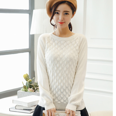 2018秋冬款女士纯色羊绒衫泡泡袖荷包花型针织衫圆领加宽时尚款|ms