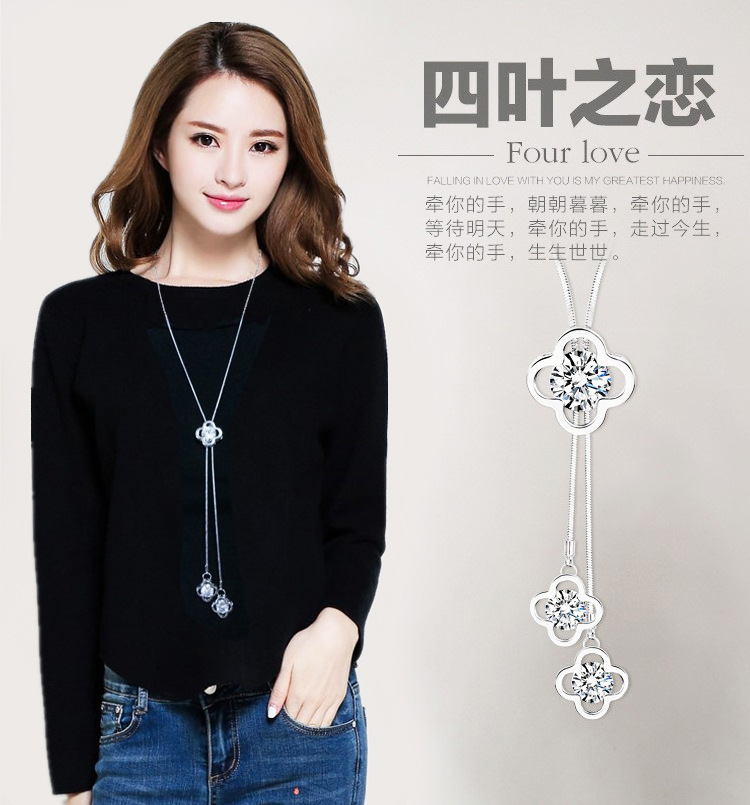 Panicle 2016 Korean Edition temperament Clover sweater chain have more cash than can be accounted for Necklace Autumn and winter Versatile Pendant decorate Manufactor wholesale