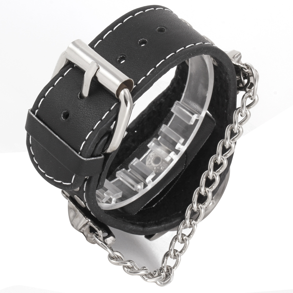 Halloween Festival Skull, Ghost Pattern Punk Simple Style Skull Ghost Buckle Pu Belt Strap Quartz Watch Bracelets