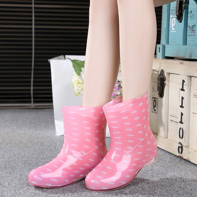 冬夏季波点时尚女士雨鞋中筒防水雨靴防滑水鞋水靴胶鞋厂家直销|ru