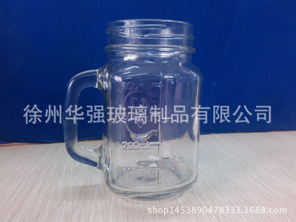 厂家直销梅森杯饮料杯透明把子杯梅森瓶柠檬杯子带灯便携公鸡杯