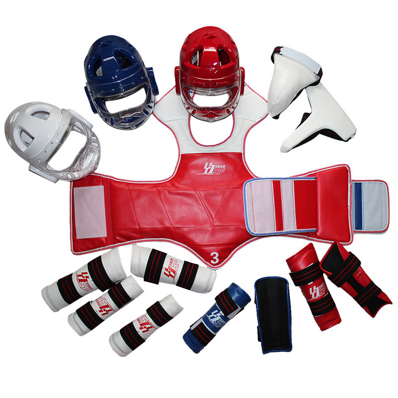 Five-piece Taekwondo protective gear, karate match protective gear, helmet with mask Taekwondo match protective gear