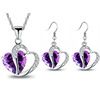 Crystal with amethyst heart shaped, pendant, necklace and earrings, set, copper zirconium, accessory, Korean style, wholesale