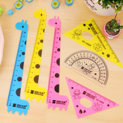 Factory Direct Sale Cartoon Giraffe Ruler, Triangular Ruler, Cute Animal Student Ruler, Measurement Set, Wholesale T