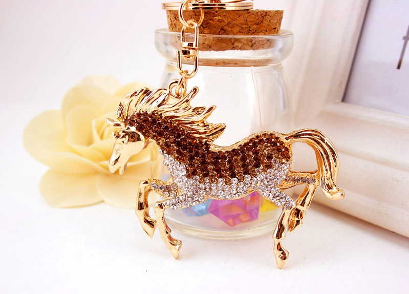 56g Weight Alloy, Metal Material Animal Pattern Unisex Gender Coffee, White Color Fashion Zodiac Horse Diamond Keychain 6