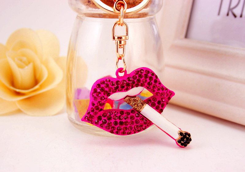 45g Weight Alloy, Metal Material Lips Pattern Unisex Gender Rose Red, Red Color Craft Small Gift Cigarette Red Lip Ladies Metal Pendant Mouth Keychain 8