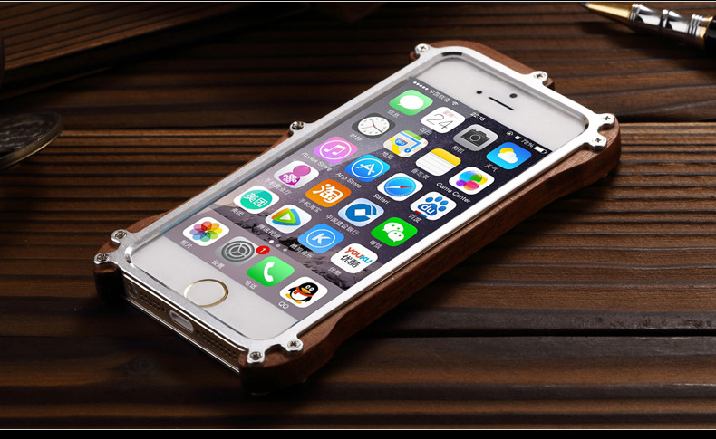 R-Just Light Slim Timber Aluminum Metal Wood Bumper Case Cover for Apple iPhone 5S/5/SE