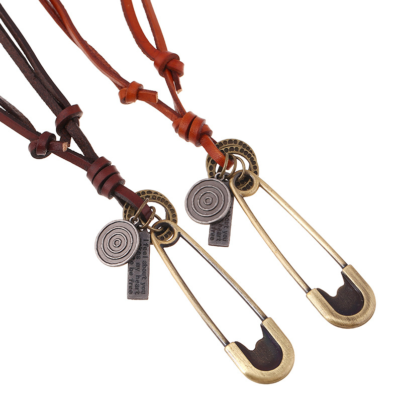 Korean Retro Leather Rope Alloy Necklace display picture 5