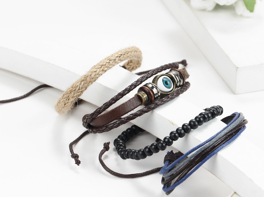 Multi-layer Adjustable Leather Beaded Bracelet For Men Retro Style_voghion.com