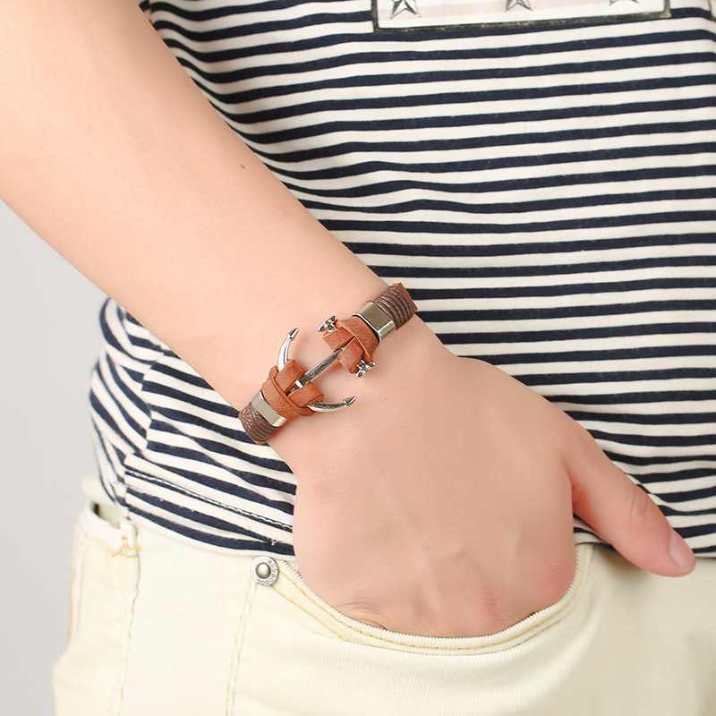 Explosion style retro handmade woven anchor leather bracelet new jewelry wholesale