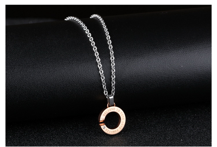 Fashion Couple Titanium Steel Necklace Boutique Circle Diamond Pendant display picture 3