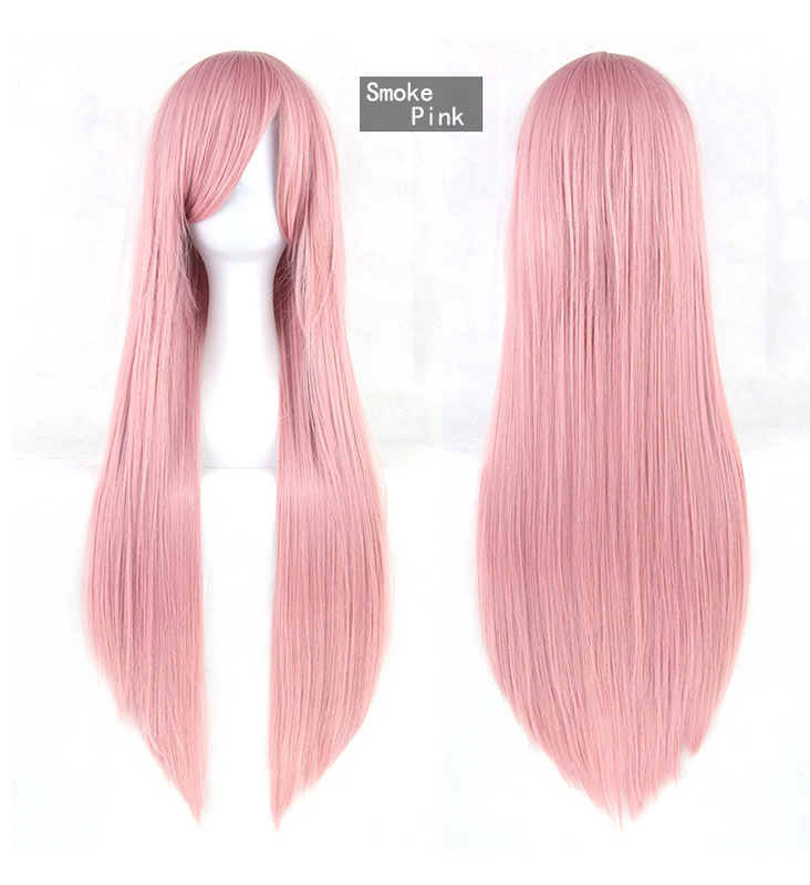 cosplay Harajuku Colorful Anime Wig Female Long Straight Hair 80CM Oblique Bangs Wig Set Factory Wholesale