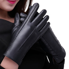 Women's Touchscreen PU Leather Fleece-Lined, Thickened, and Warm Winter Driving Gloves in Korean Style—Perfect for Outings, Protecting Hands from Cold, with Elegant City Wall Pattern