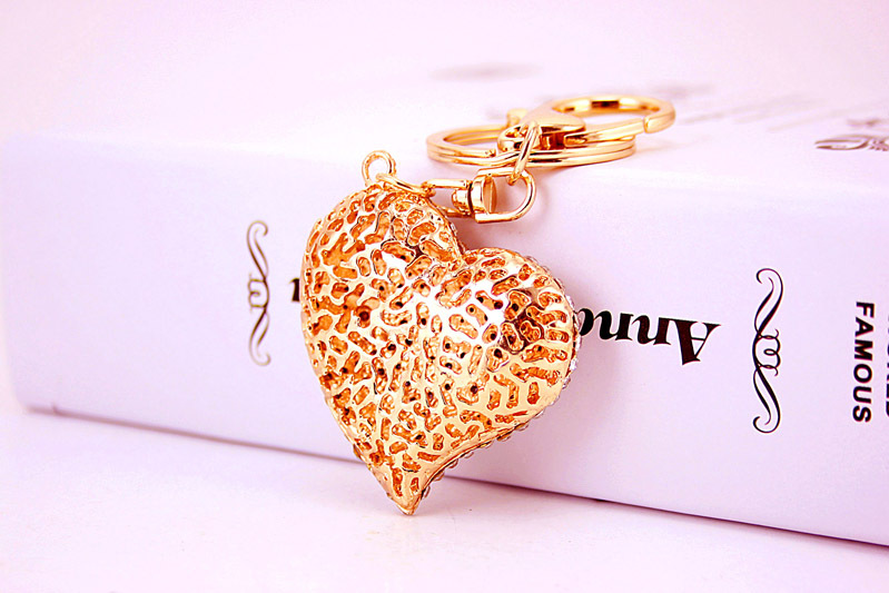 38g Weight Alloy, Metal Material Heart Pattern Unisex Gender White Color Kuxi Ornament White Rhinestone Peach Heart Car Key Ring Metal Pendant Women's Bag Accessories Couple Love Key Chain 5
