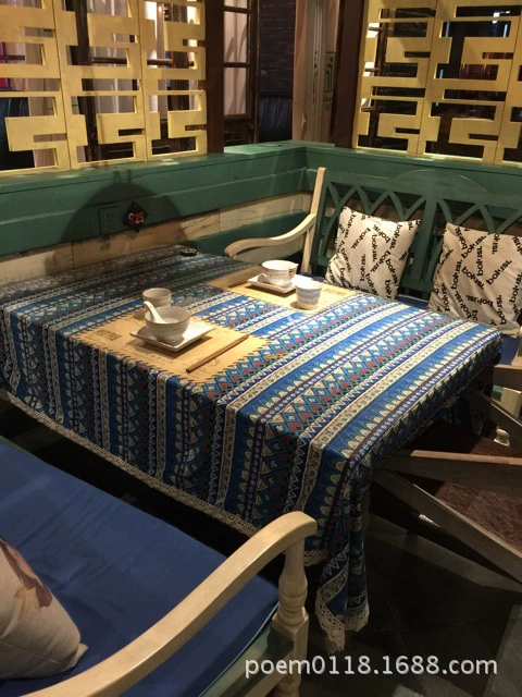 Rectangular cotton‑linen tablecloth, boho ethnic print, high‑density canvas, sizes up to 140×220 cm