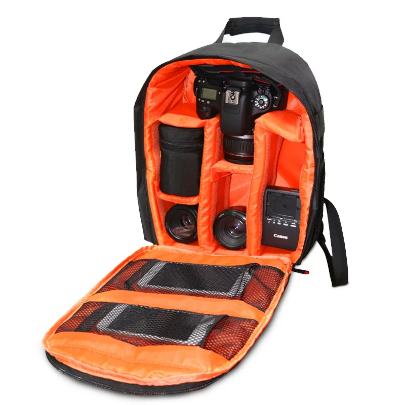 Camera, equipment bag, backpack, worn on the shoulder