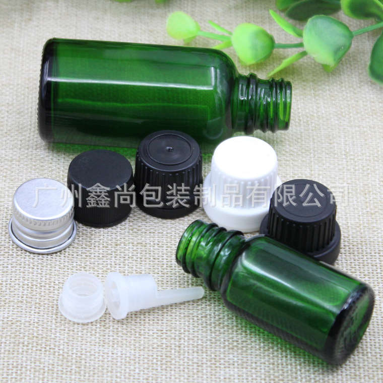 15ml绿色光面玻璃精油瓶精油调配瓶塑料盖铝盖内塞分装稀释空瓶子