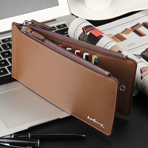 baellerry casual multi-card slot long men's wallet cross pattern multi-functional ultra-thin bank card holder wholesale