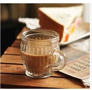 本厂新款热销竖纹带把布丁杯布丁瓶复古布丁杯带盖 咖啡饮料杯