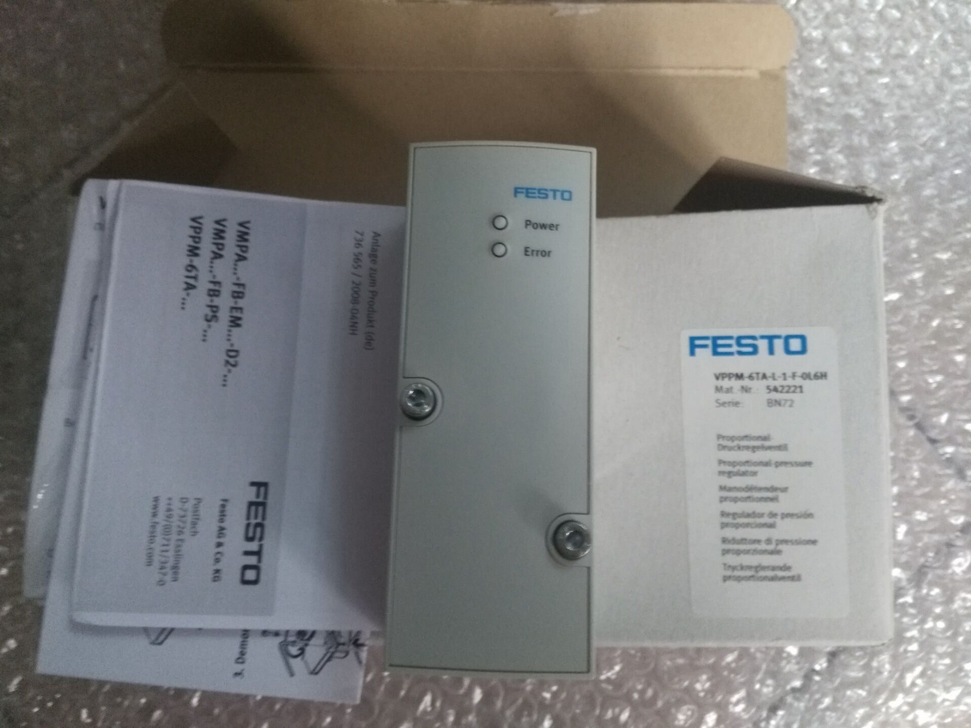 全新原装FESTO 比例阀VPPM-6TA-L-1-F-0L2H 542220 现货