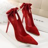 Korean version sweet beauty high heeled shoes thin heel show thin high heeled suede shallow mouth pointed hollow bow sin