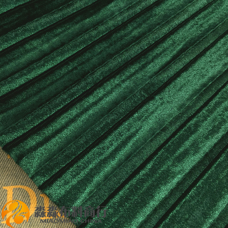 秋冬大百褶布料 促销祖母绿色电光风琴褶压皱褶金丝绒 半身裙面料