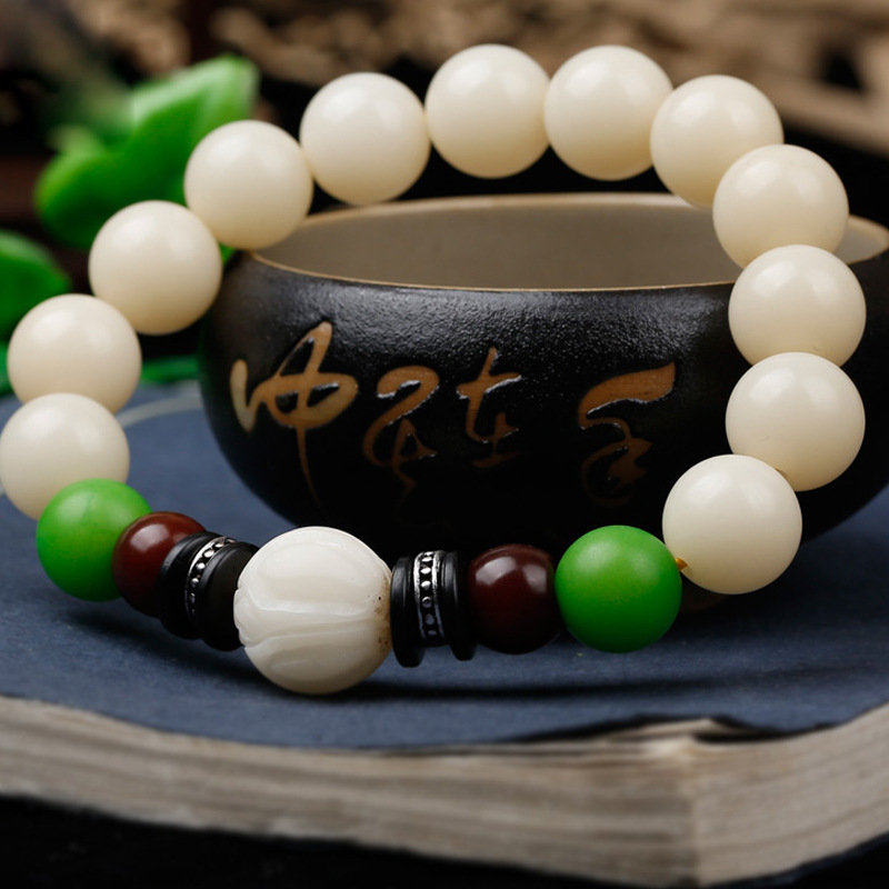 Fever Technology High density natural White jade Bodhi root Lap Pu Tizi Hand string Carved Lotus lovers Bracelet