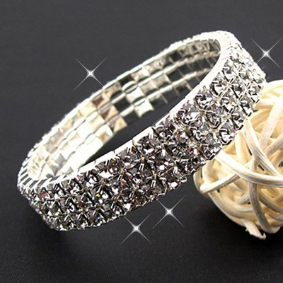 Amazon爆款饰品 满钻三排多排弹力手链女首饰品地摊热卖饰品批发|ru