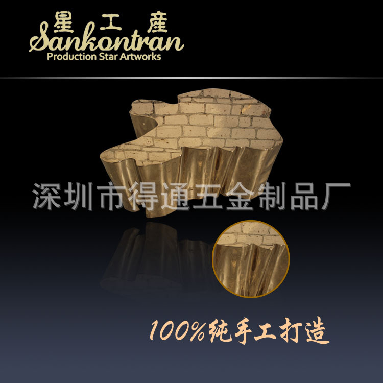 不銹鋼雕塑 木樁茶幾擺件