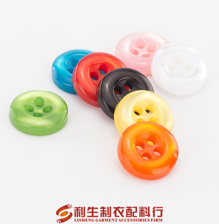利生现货  甄品彩色圆形珠光树脂纽扣 斜边四眼衬衫钮扣 女装扣子
