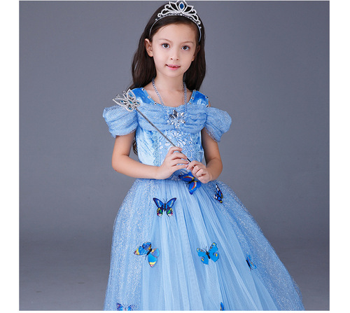 Factory direct sales Frozen girls dress Cinderella dress butterfly long princess dress one piece drop shipping