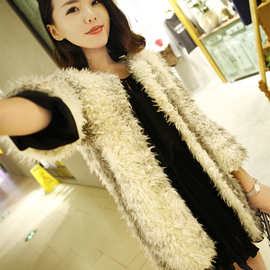 中长款皮草外套韩版仿滩羊毛圆领七分袖杨幂同款特价批发一件代发