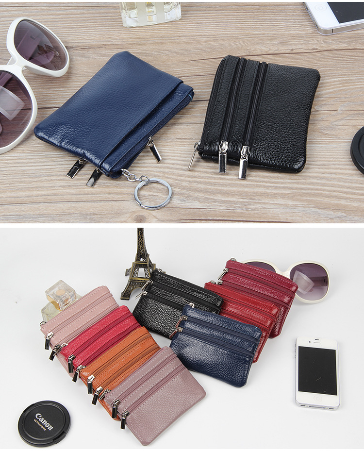 Unisex All Seasons Leather Solid Color Fashion Square Zipper Small Wallet display picture 2