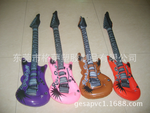 自主生产PVC充气儿童玩具仿真乐器蓝色吉他可定制