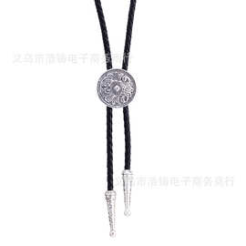跨境 唐草花纹项坠 波洛皮绳领带 领带夹扣时尚纯西部牛仔领绳