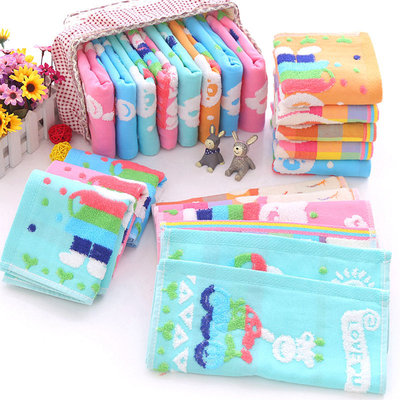 【新款推薦】 雙層紗布毛巾26*50cm卡通提花純棉紗布兒童巾批發