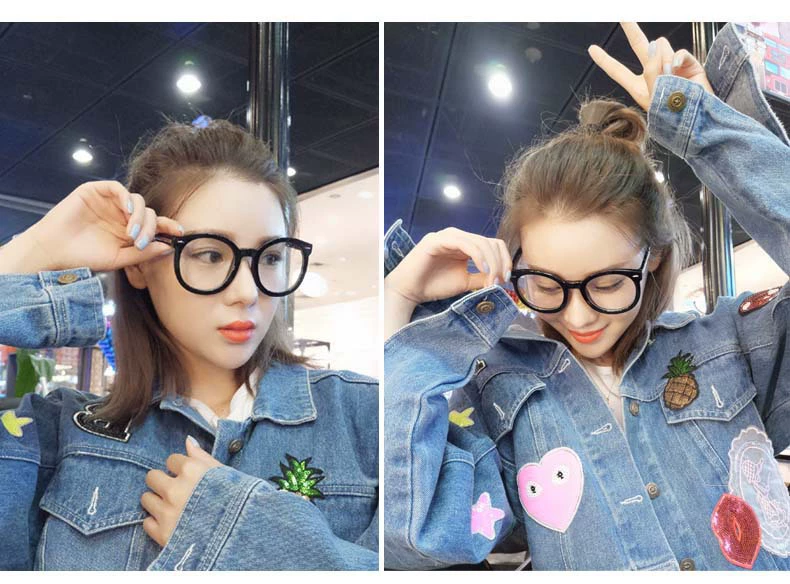 Hàn Quốc 2018 retro kính tròn gọng kính gọng đen Khung dày gương phẳng nam nữ kính mặt lớn gọng kính gọng