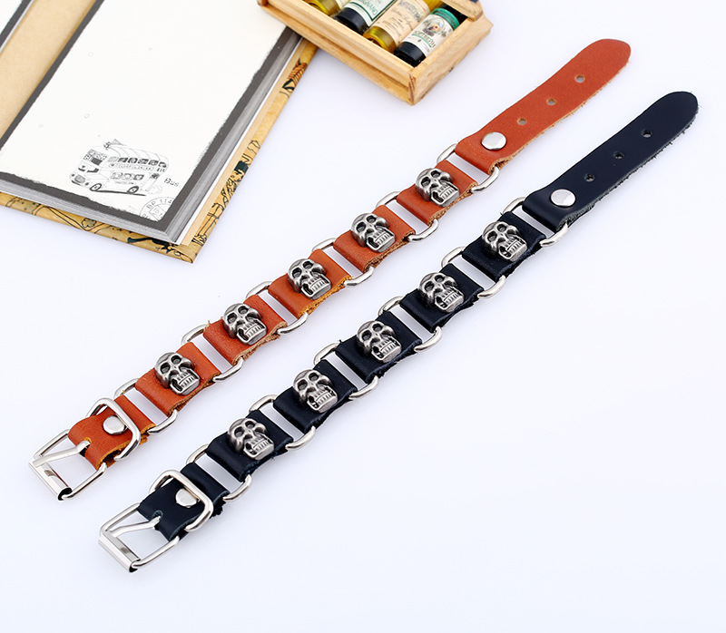 Jewelry punk leather bracelet alloy skull leather cowhide bracelet