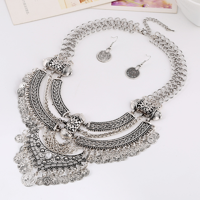 Alloy Material Retro Ethnic Style Solid Color Resin Alloy Wholesale Earrings Necklace