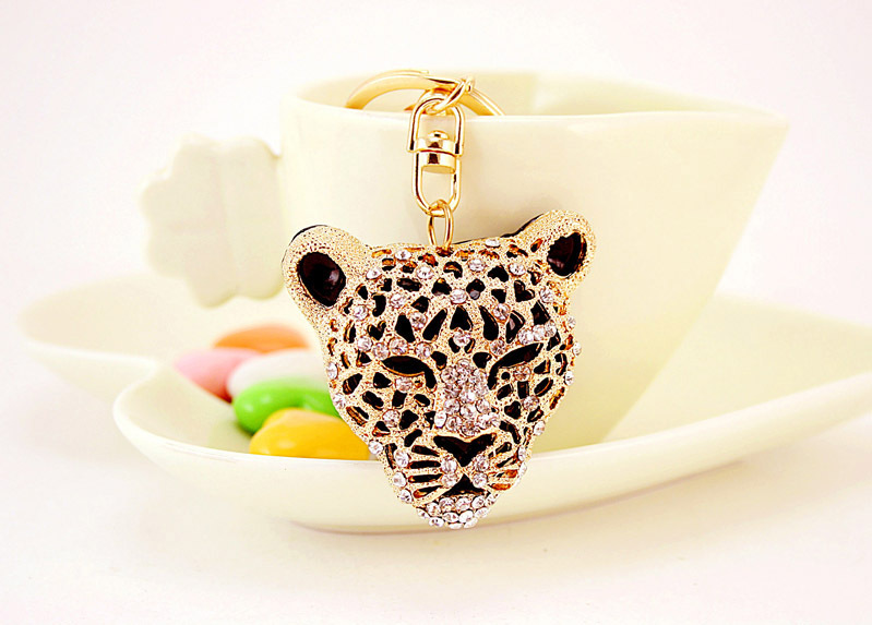 40g Weight Alloy, Metal Material Animal Pattern Unisex Gender Creative Craft Diamond Leopard Head Car Keychain Metal Animal Pendant Wholesale 2
