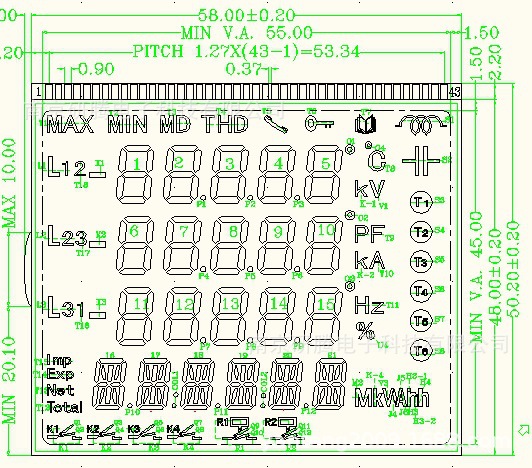 供96多功能电力仪表，谐波表三项、智能化仪表用72液晶显示屏