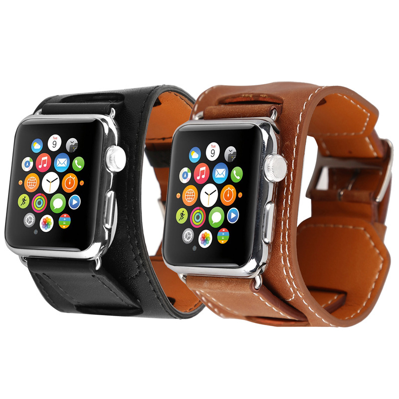 适用苹果真皮表带适用apple watch手镯款 iwatch123牛皮替换婉带