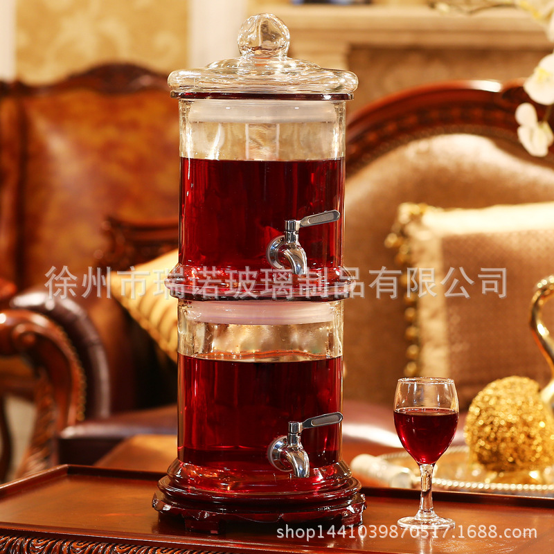 无铅玻璃竹节双层泡酒瓶带龙头酿酒瓶加厚药酒坛子储酒密封罐