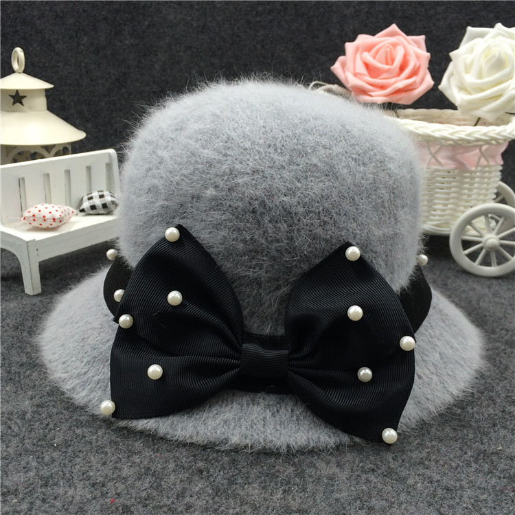 批发采购帽子-女宝宝韩版秋冬款兔毛礼帽儿童