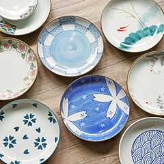 西田木雨 韓水謠系列 日式高溫釉下彩陶瓷餐具 7.25寸深圓盤 菜盤